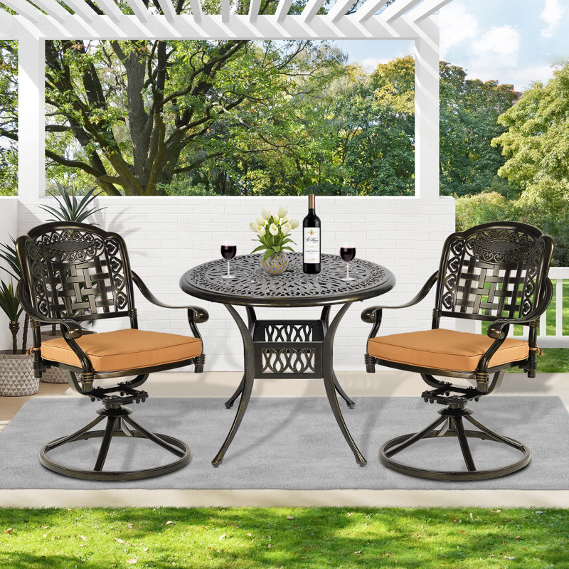 2 - Person Patio Dining Set with Round Table , Cushions Included, Khaki