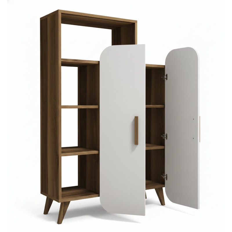 Elowen Mid-Century Modern 52'' Free-Standing Bathroom Storage with Open Shelving