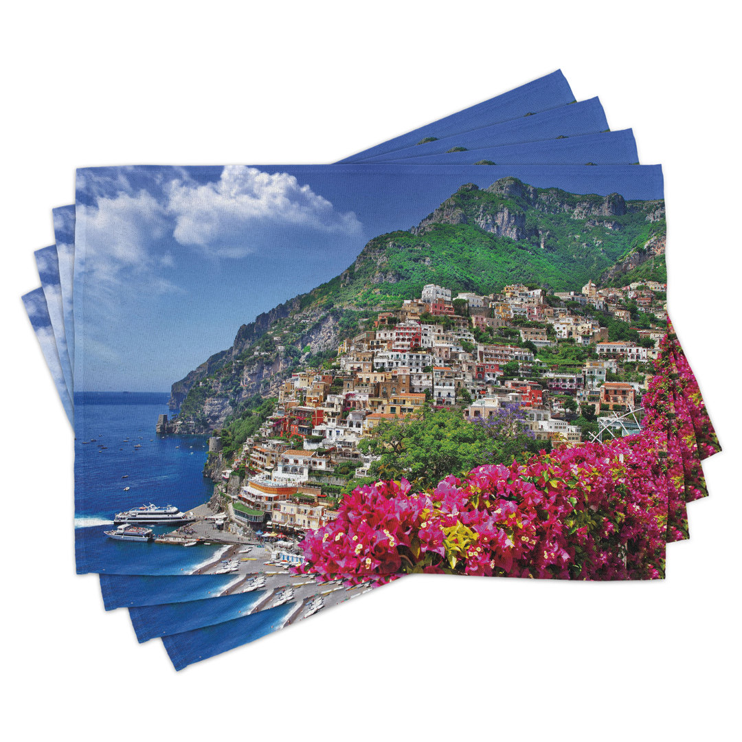 Platzdeckchen 4er Set, Positano Amalfi Neapel, Rosa Grün Blau