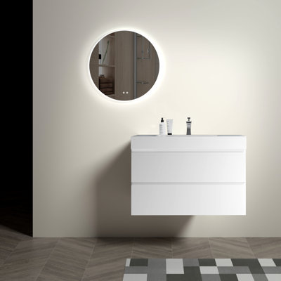 36" Bathroom Vanity - White And Black Modern Elegance, Space Enhancing, Silent Seamless Performance Sink Wall Mounted Charming, Large Storage, Drawers