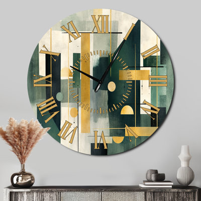 Gold Green Parallel Universes - Abstract Shapes Golden Face Wall Clock
