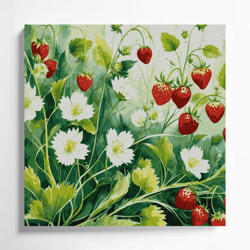 Botanical Wild Strawberry Green Canvas Wall Art, H 16 po x l 16 po