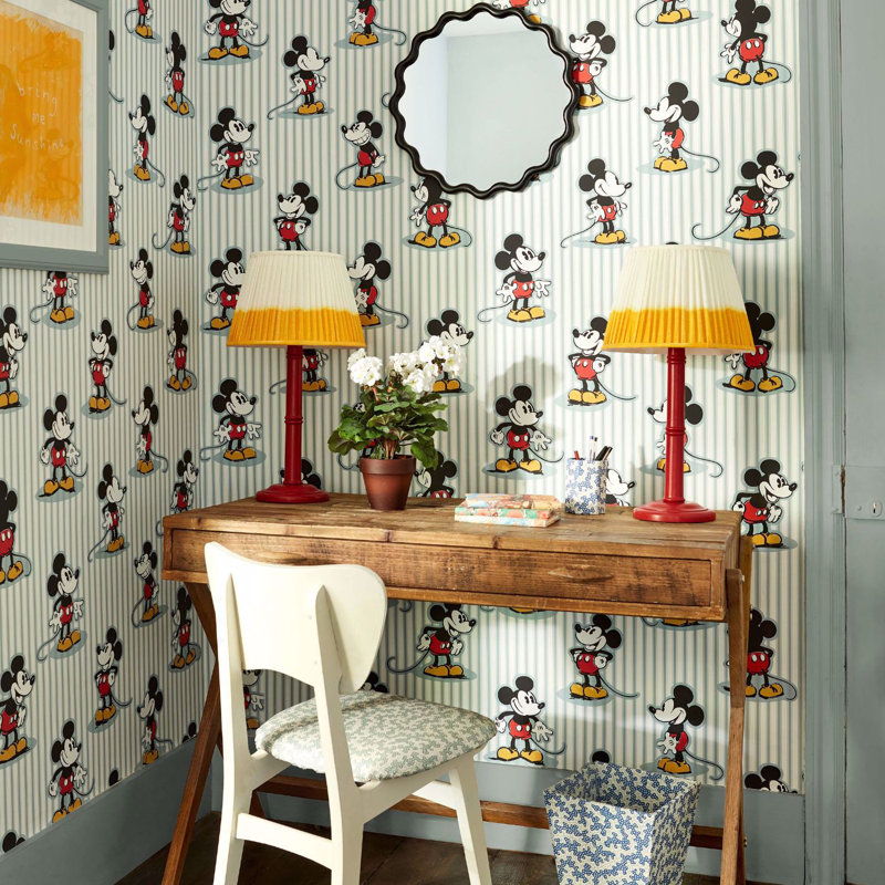 Mickey Stripe Sea Salt 10.05m x 68.6cm Matte Wallpaper Roll