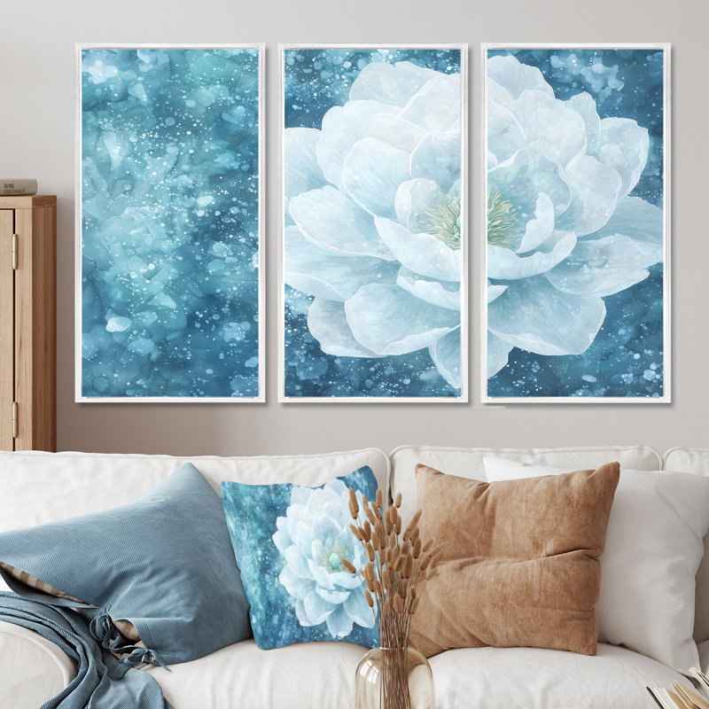 Adamariz - ensemble d'art mural pivoines, H 28 po x l 36 po, Reproduction avec cadre flottant, Blanc