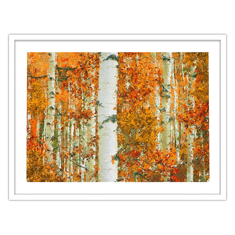 Feuilles de forêt orange vif - peinture encadrée, Blanc