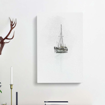 Sailboat in the Fog in Abstract - Wrapped Canvas Drawing - Wrapped Canvas