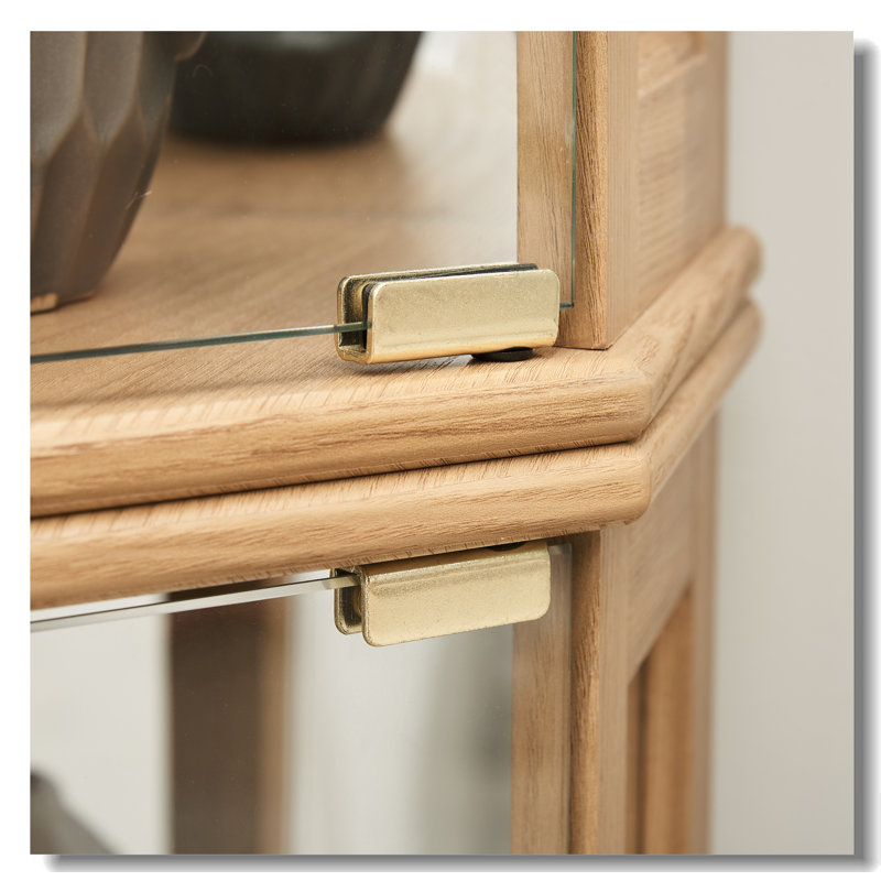Light Oak Corner Glass Lighted Curio Cabinet