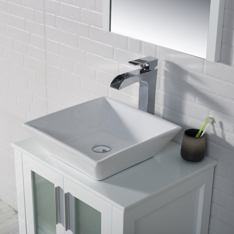 Mance 24 Inch Single Bathroom Vanity Set with Mirror, Glossy White