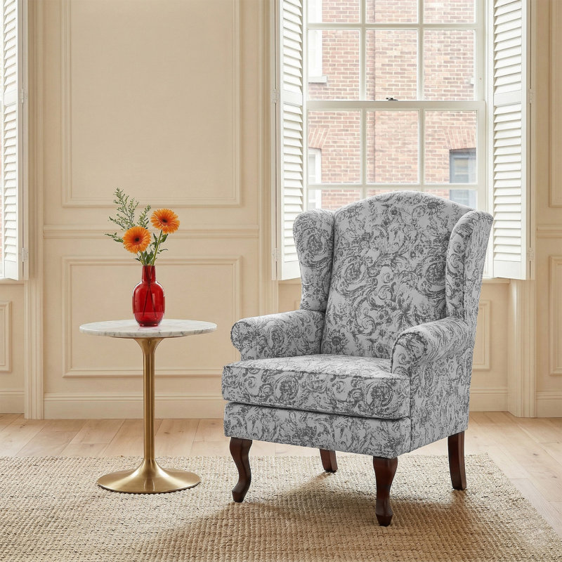 Upholstered Wingback Chair, Light Grey Chenille