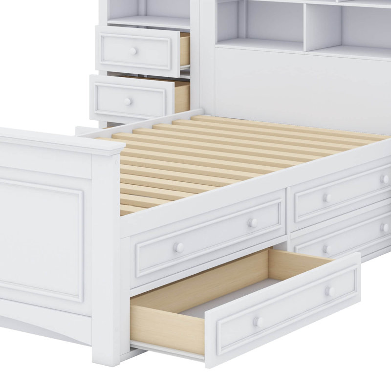 Twin-Sized Multi-Functional Bed Frame With Built-In Storage And Shelves, White