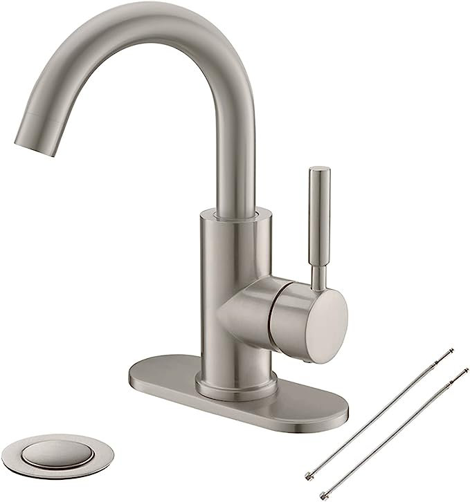 Brushed Nickel Single-Handle Bathroom Faucet with Metal Drain