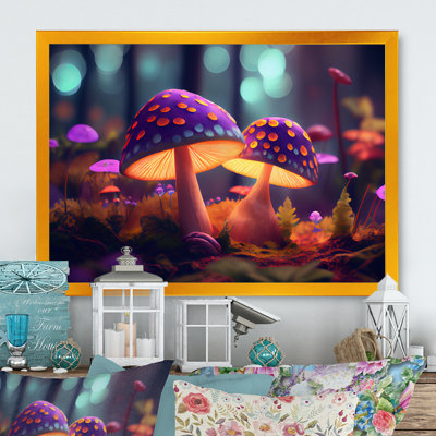 Champignons magiques qui brillent dans la forêt I - reproduction sur toile