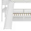 Lit superposé simple au-dessus de simple avec tiroirs et tablettes, lit superposé en bois avec escalier de rangement et bureau-354836956