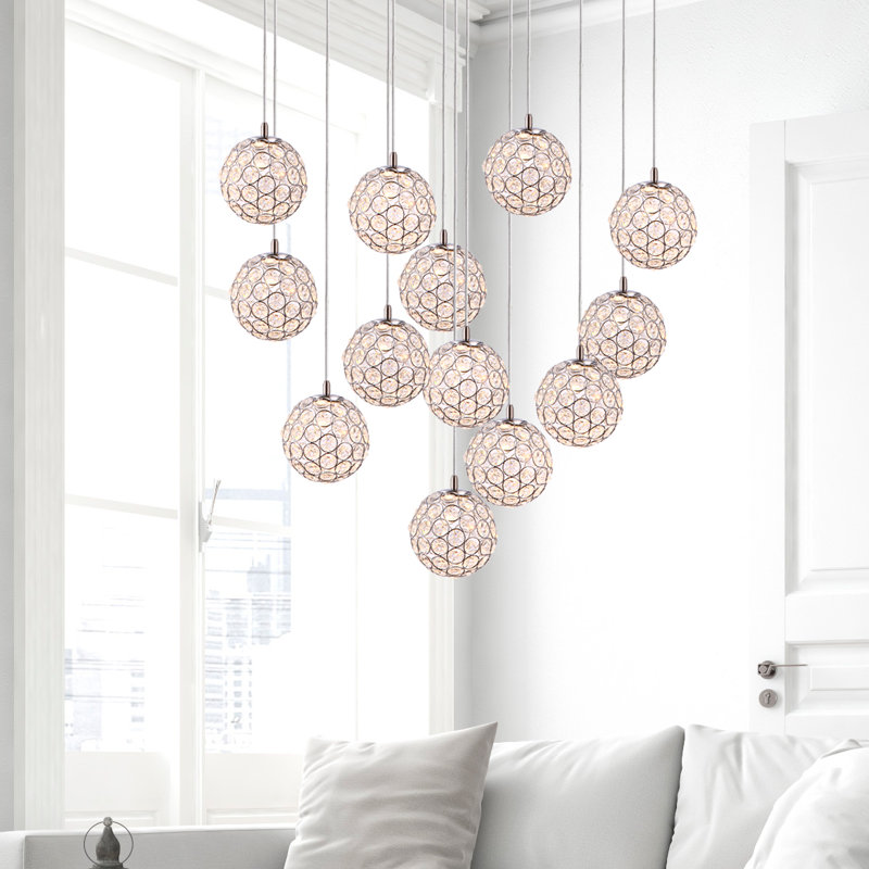 Luminaire suspendu sphère 13 lumières Tietjen, Chrome