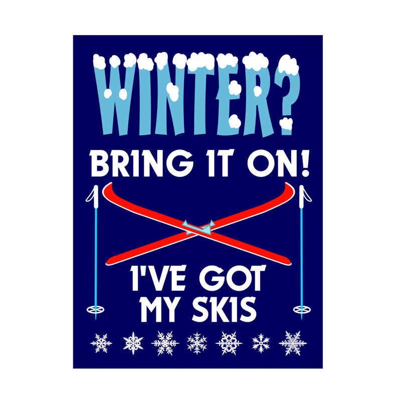 Winter Bring It On Skis Canvas Art in Blue and Red