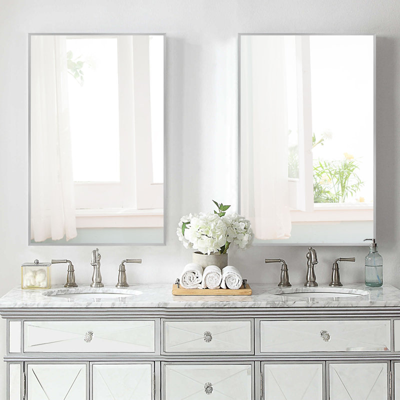 Metal Flat Wall Mirror, Sliver, 36" x 24"
