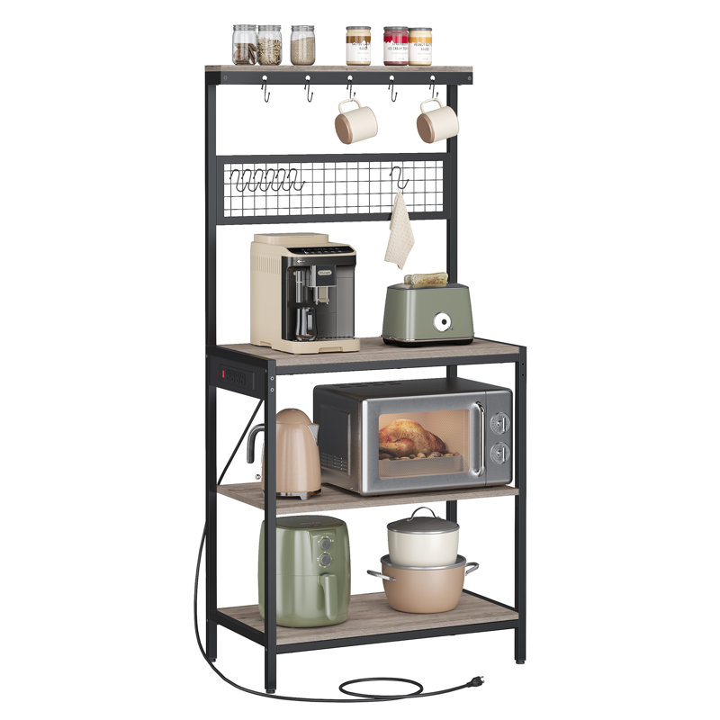 31.5 Inches Coffee Bar Stand With Adjustable Storage Shelf, Gray/Black