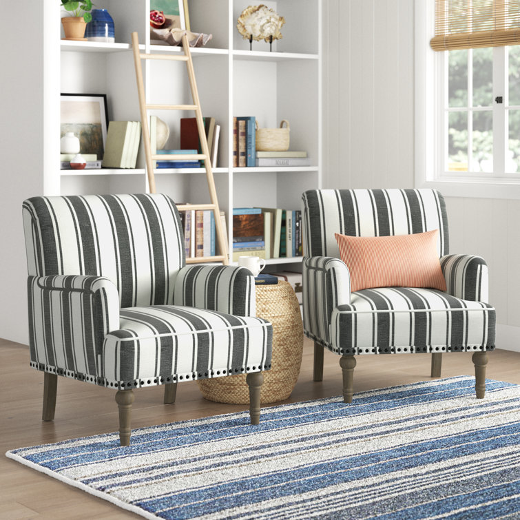 Arching Armchair With Solid Wood Turned Legs and Nailhead Trim