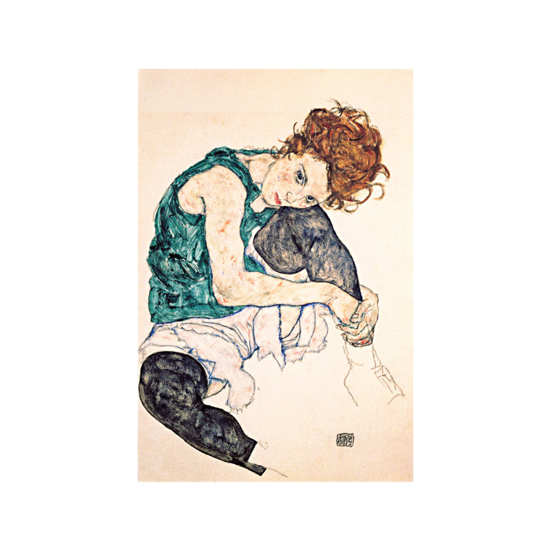 Seated Woman With Bent Knee II by Egon Schiele - Painting on Canvas, 101.6 cm H x 66.04 cm W x 1.91 cm D, No Frame
