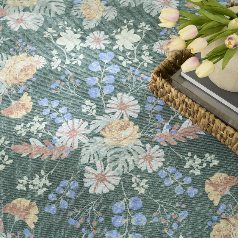 Tapis d'intérieur multicolore vert 4 pi x 6 pi Nourison Botanical Washables, Vert multicolore, Rectangle 4pi x 6 pi