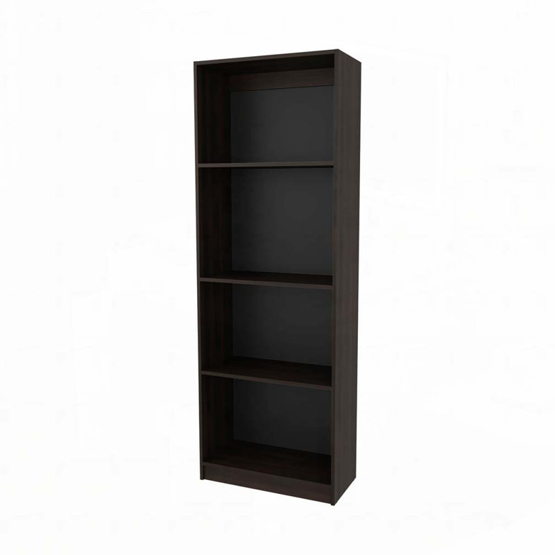 Bibliothèque plate en noyer teinté avec rangement ouvert et 4 tablettes, (4 tablettes) H 71 po x l 24,7 po x P 11,7 po
