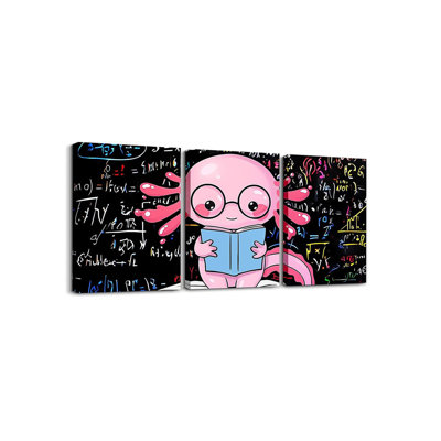 Math Axolotl Canvas Wall Art Set Of 3 Cute Axolotl Wall Decor Study Coastal Ocean Animal Framed Paintings Artwork Cute Salamander Poster Prints,12X16