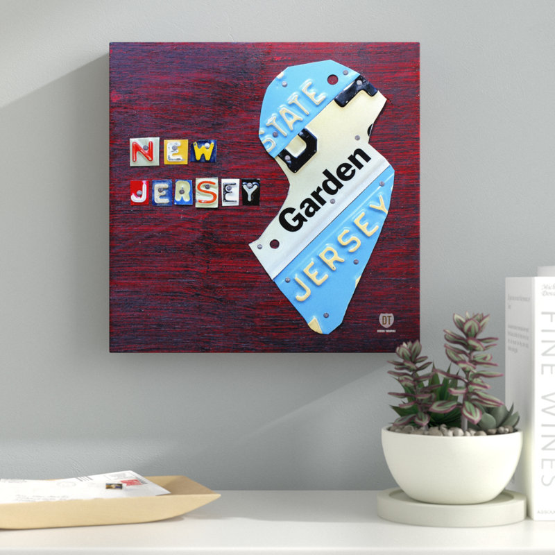 «New Jersey Licence Plate Map» par Design Turnpike, reproduction d'art graphique sur toile, H 14 po x l 14 po x P 2 po