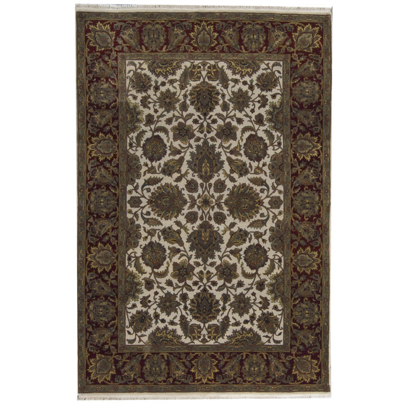 Tapis ivoire et rouge noué à la main de haute qualité Trinity