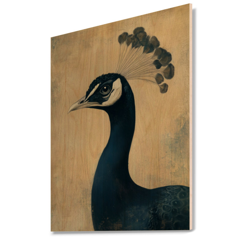 Portrait de paon à minuit - Décoration murale d'oiseaux, imprimée sur bois, H 32 po x l 24 po, Rectangulaire