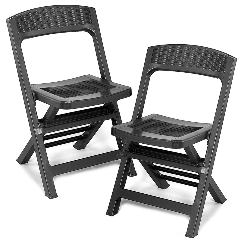 Claghorn Folding Patio Dining Dining Chair with Cushion, Black