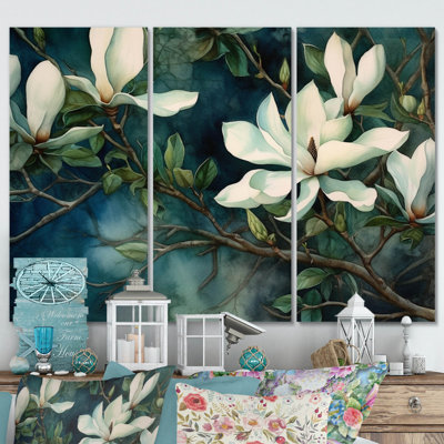 " Green White Magnolias Landscape " 3 - Pieces