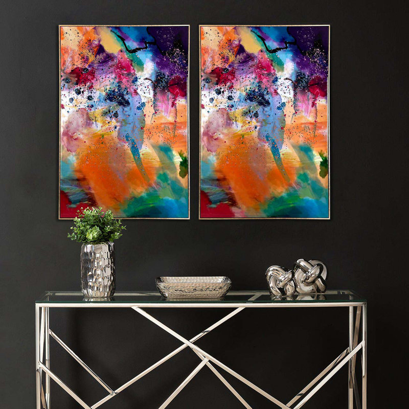 Framed Multicolored Abstract Wall Art for Bedroom & Living Room, Wall Mounted Canvas Painting, 122cm H x 82cm W x 4.5cm D