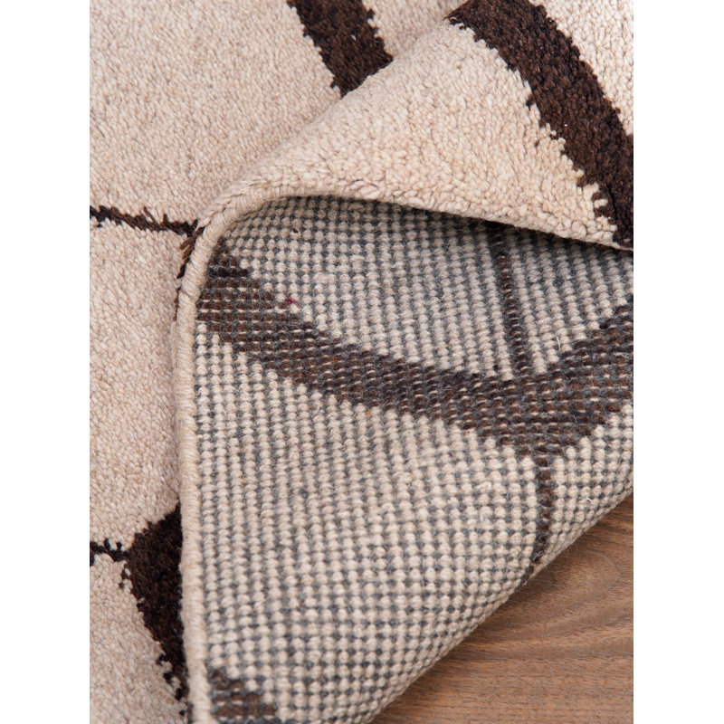 Beige | Tapis d'intérieur brun noué à la main 100% géométrique, Rectangle 8 pi x 10 pi