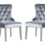 Élégante chaise de salle à manger rembourrée à oreilles en flanelle avec boutons en cristal et garniture cloutée
