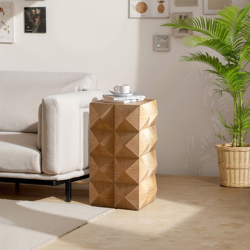 Three-Dimensional Embossed  Pattern Design Retro Side Table,Retro Wooden Nightstand