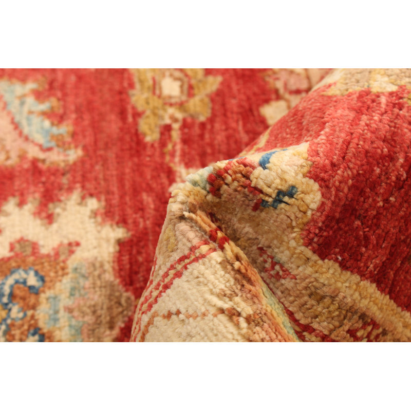 Tapis décoratif en laine rouge/crème de conception unique noué à la main New Age 2 pi 9 po x 4 pi 2 po
