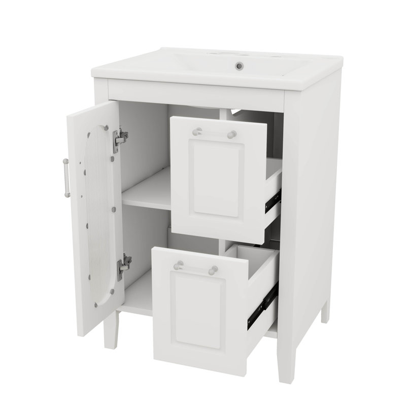 Meuble-lavabo 24 po avec tablette intérieure réglable, 2 tiroirs et une porte, Blanc