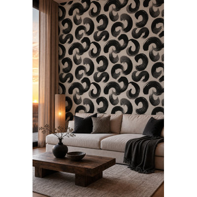 Rouleau de papier peint mural brossé noir et blanc Brushstroke