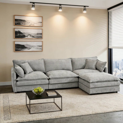 3-Seater Comfy Cloud Couches With Movable Ottoman