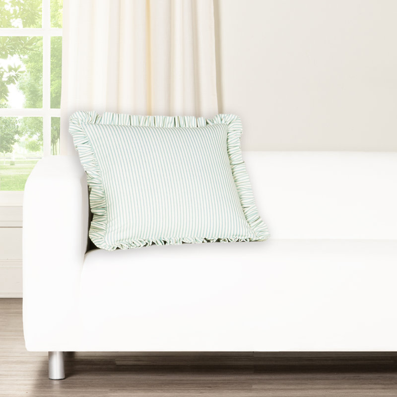 Birch Lane Ticking Stripe Ruffled Accent Pillow, Green, Feather