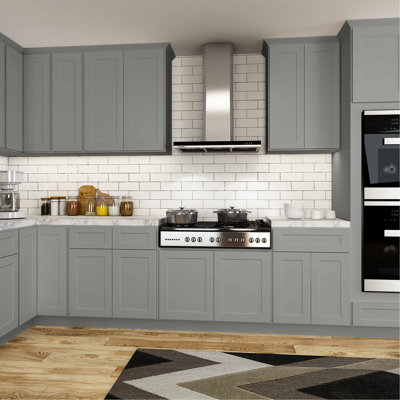 Armoire de base évier en contreplaqué gris 33 po x 24 po x 34,5 po - armoire, tablette réglable, solide et stable avec tablette