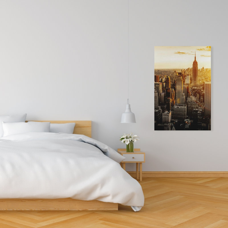 New York au coucher du soleil - Toile de bâtiment de bureau | Décoration intérieure, H 36 po x l 24 po