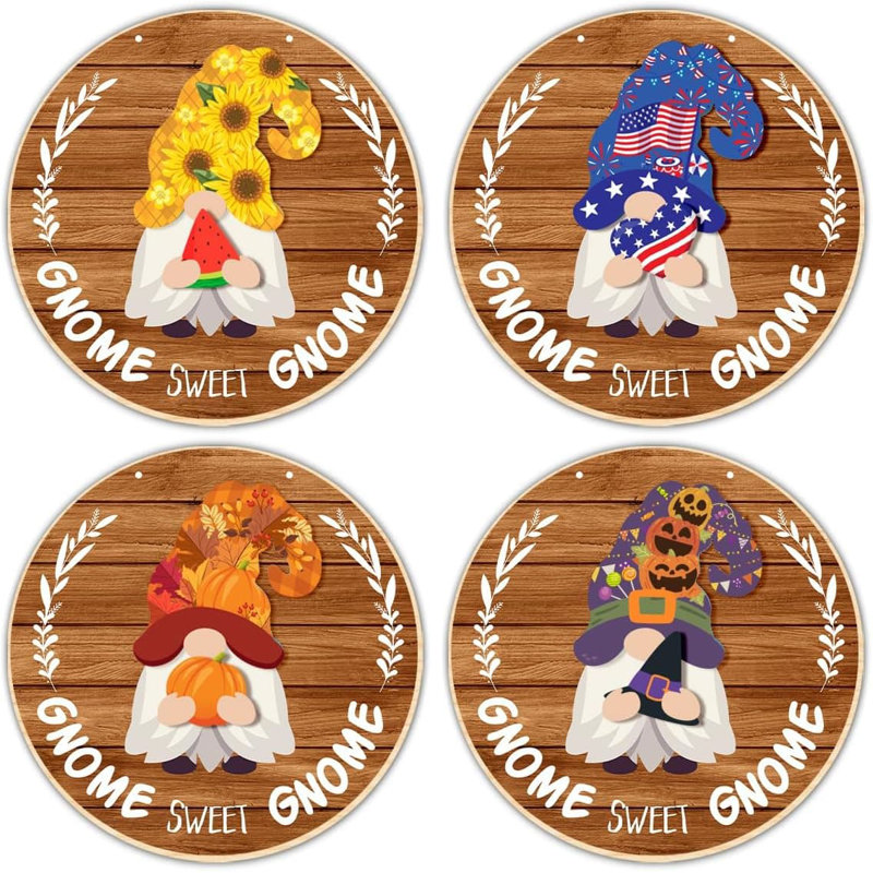 12" x 12" Round Seasonal Gnome Interchangeable Decor 21 pack by Wooden Wall Art