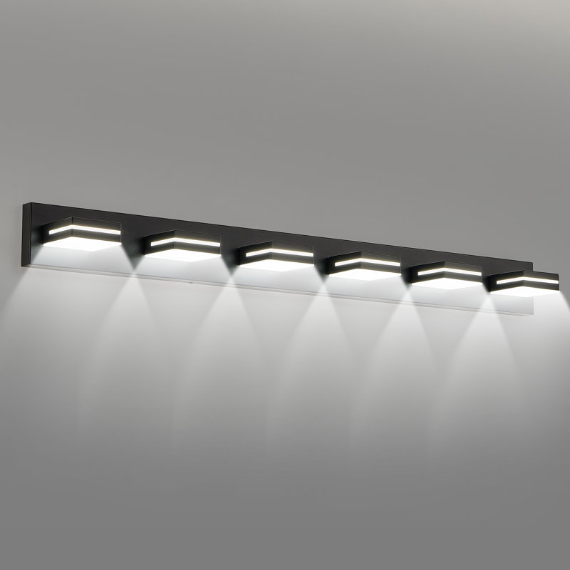 Luminaire en acrylique pour salle de bain avec lumière DEL à intensité variable (gradateur non inclus) 6 lumières, Noir mat