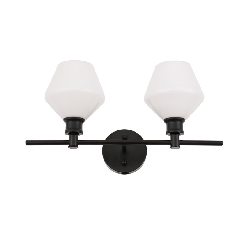 Gene light glass Wall sconce, Black, 2 Lights, White