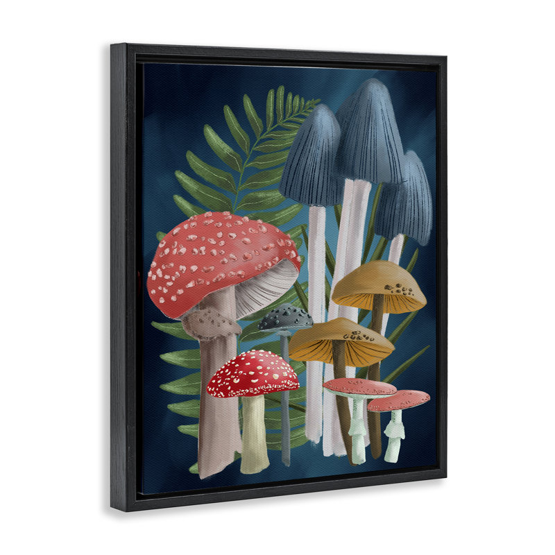 "Forest Fern and Mushroom Floater", art mural sur toile par Regina Moore, Cadre flottant métallique doré, H 21 po x l 17 po