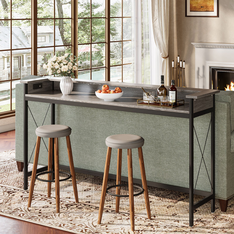 Table de bar 70,9 po avec prises de courant et ports USB pour bar de salon et de maison, Grey