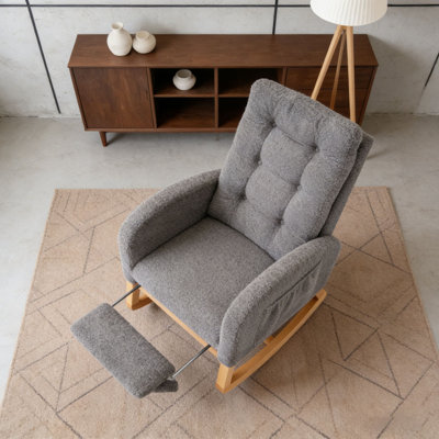 Accent Rocking Chair with Footrest High Back Rubber Wood