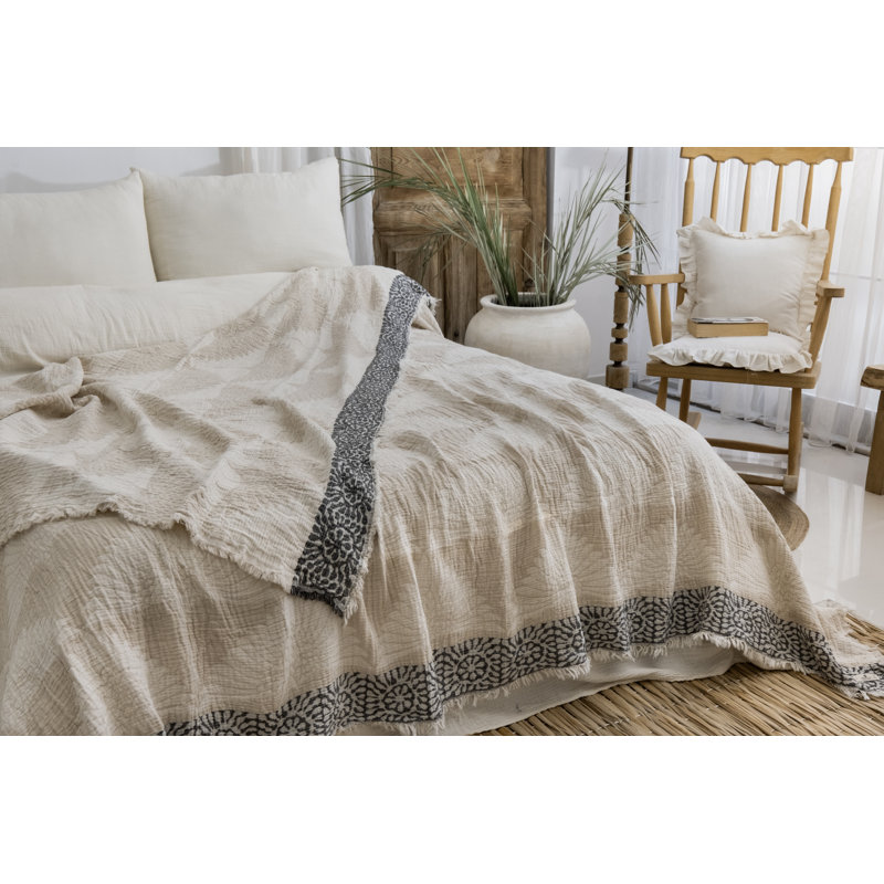 Crane Muslin Bed Blanket, Beige