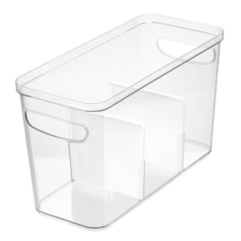 iDesign Crisp Divided Organizer Bin with Handles, 6" x 8" x 14", Clear/Matte White